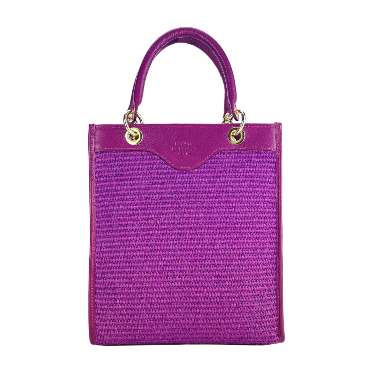 RB1026CN  | Borsa Donna a mano verticale in Vera Pelle e Paglia Made in Italy. Tracolla removibile e regolabile in pelle. Accessori Oro Lucido - Colore Lampone - Dimensioni: cm 24 x 29 x 9