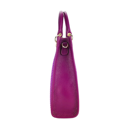 RB1026CN  | Borsa Donna a mano verticale in Vera Pelle e Paglia Made in Italy. Tracolla removibile e regolabile in pelle. Accessori Oro Lucido - Colore Lampone - Dimensioni: cm 24 x 29 x 9