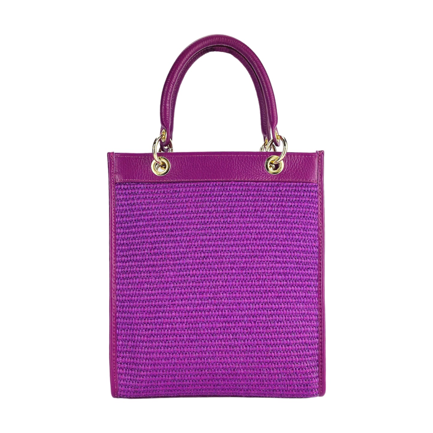 RB1026CN  | Borsa Donna a mano verticale in Vera Pelle e Paglia Made in Italy. Tracolla removibile e regolabile in pelle. Accessori Oro Lucido - Colore Lampone - Dimensioni: cm 24 x 29 x 9