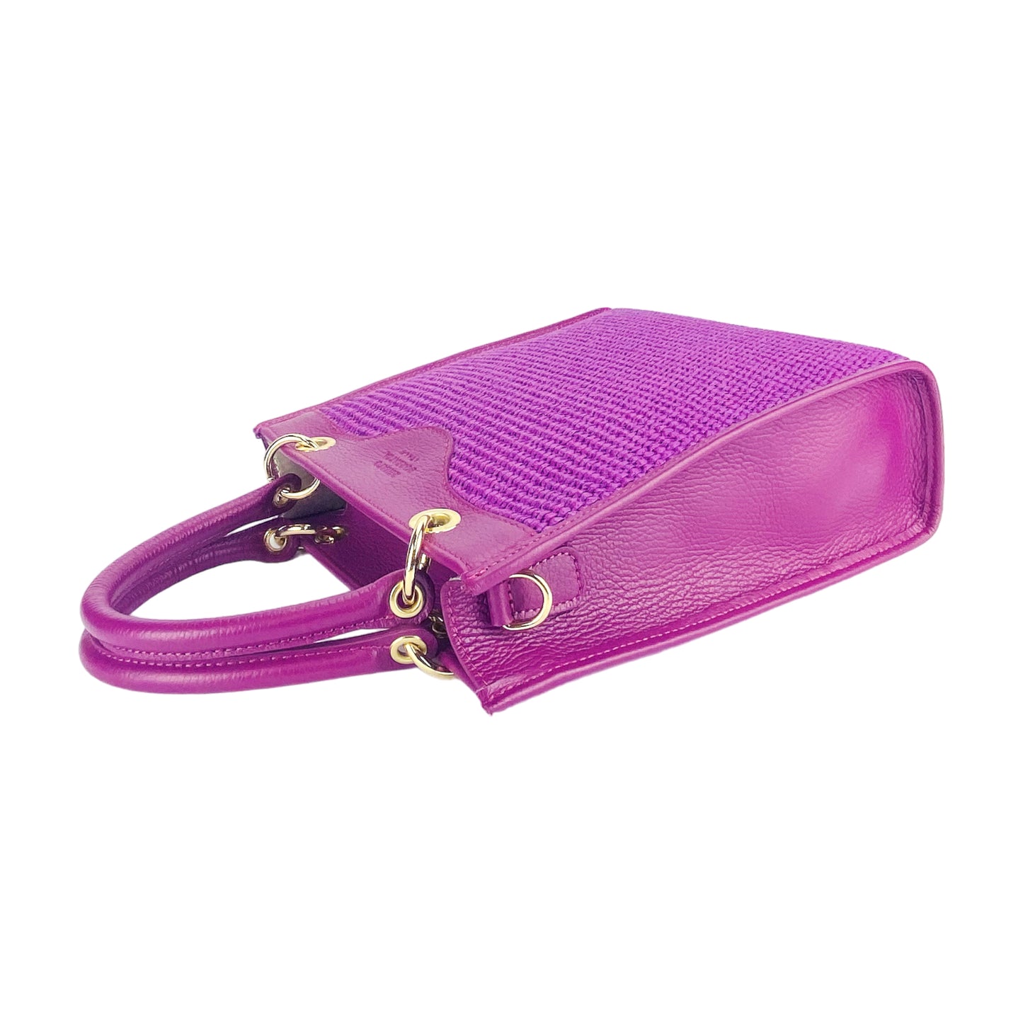 RB1026CN  | Borsa Donna a mano verticale in Vera Pelle e Paglia Made in Italy. Tracolla removibile e regolabile in pelle. Accessori Oro Lucido - Colore Lampone - Dimensioni: cm 24 x 29 x 9