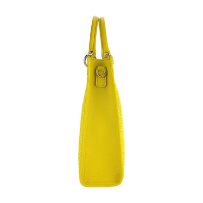 RB1026R  | Borsa Donna a mano verticale in Vera Pelle e Paglia Made in Italy. Tracolla removibile e regolabile in pelle. Accessori Oro Lucido - Colore Giallo - Dimensioni: cm 24 x 29 x 9