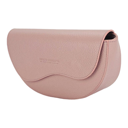 RB1027AZ | Women's rounded crossbody bag in genuine leather Made in Italy. Removable and adjustable leather shoulder strap. Polished Nickel Accessories - Antique Pink Color - Dimensions: 25 x 15 x 9 cm