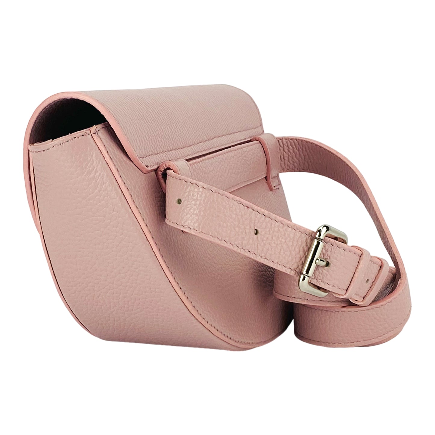 RB1027AZ | Women's rounded crossbody bag in genuine leather Made in Italy. Removable and adjustable leather shoulder strap. Polished Nickel Accessories - Antique Pink Color - Dimensions: 25 x 15 x 9 cm