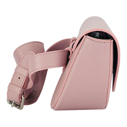 RB1027AZ | Women's rounded crossbody bag in genuine leather Made in Italy. Removable and adjustable leather shoulder strap. Polished Nickel Accessories - Antique Pink Color - Dimensions: 25 x 15 x 9 cm