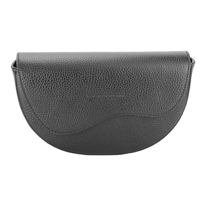 RB1027A  | Borsa Donna a Bandoliera stondata in Vera Pelle Made in Italy. Tracolla removibile e regolabile in pelle. Accessori Nickel Lucido - Colore Nero - Dimensioni: cm 25 x 15 x 9