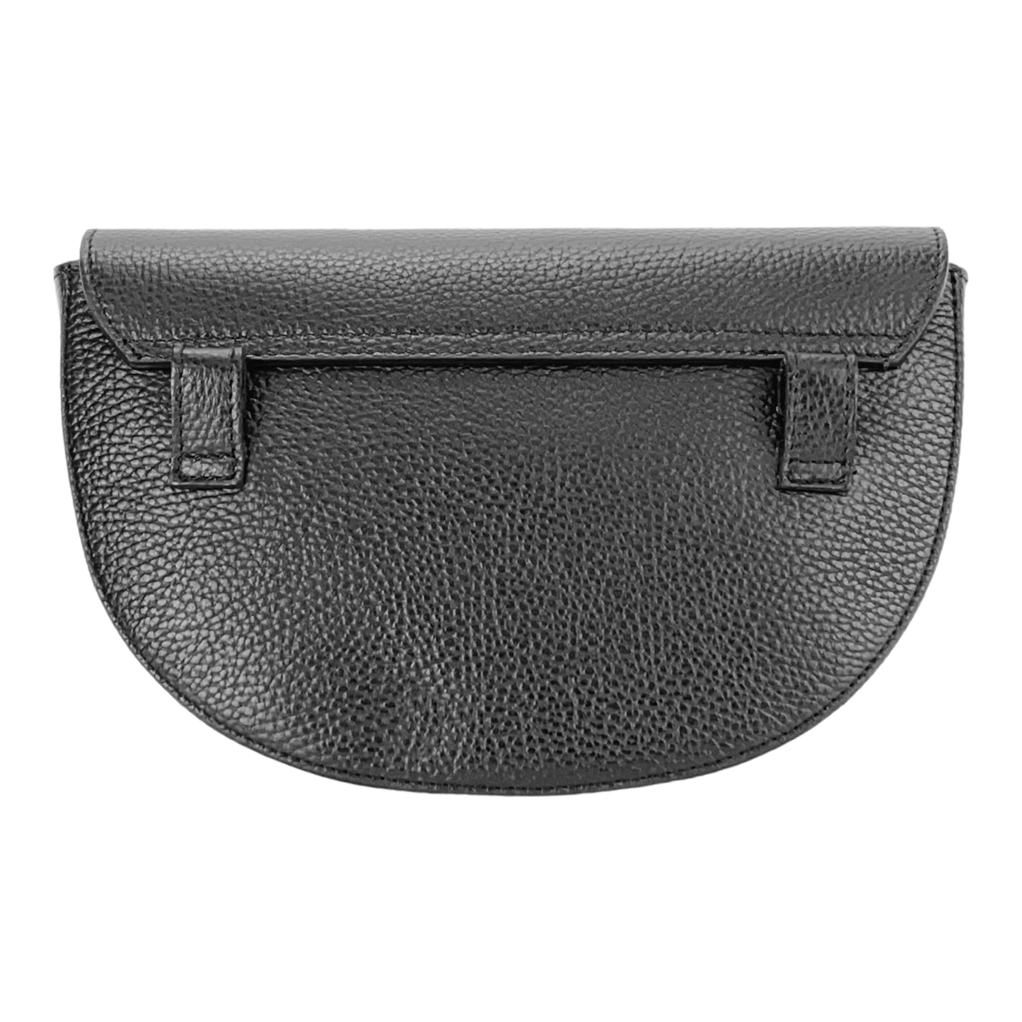 RB1027A | Women's rounded crossbody bag in genuine leather Made in Italy. Removable and adjustable leather shoulder strap. Polished Nickel Accessories - Black Color - Dimensions: 25 x 15 x 9 cm