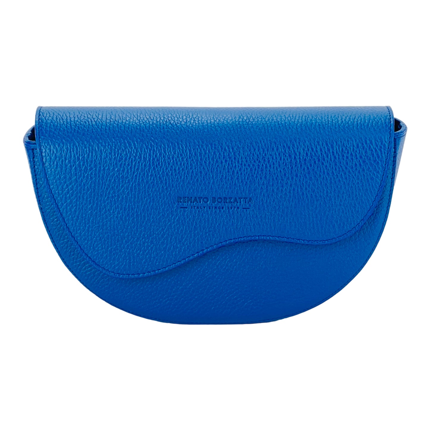 RB1027CH | Women's rounded crossbody bag in genuine leather Made in Italy. Removable and adjustable leather shoulder strap. Polished Nickel Accessories - Royal Blue Color - Dimensions: 25 x 15 x 9 cm