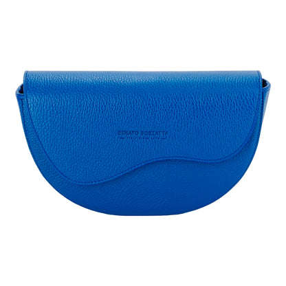 RB1027CH  | Borsa Donna a Bandoliera stondata in Vera Pelle Made in Italy. Tracolla removibile e regolabile in pelle. Accessori Nickel Lucido - Colore Blu Royal - Dimensioni: cm 25 x 15 x 9