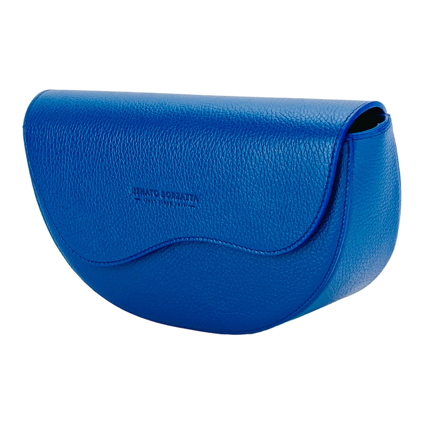 RB1027CH | Women's rounded crossbody bag in genuine leather Made in Italy. Removable and adjustable leather shoulder strap. Polished Nickel Accessories - Royal Blue Color - Dimensions: 25 x 15 x 9 cm