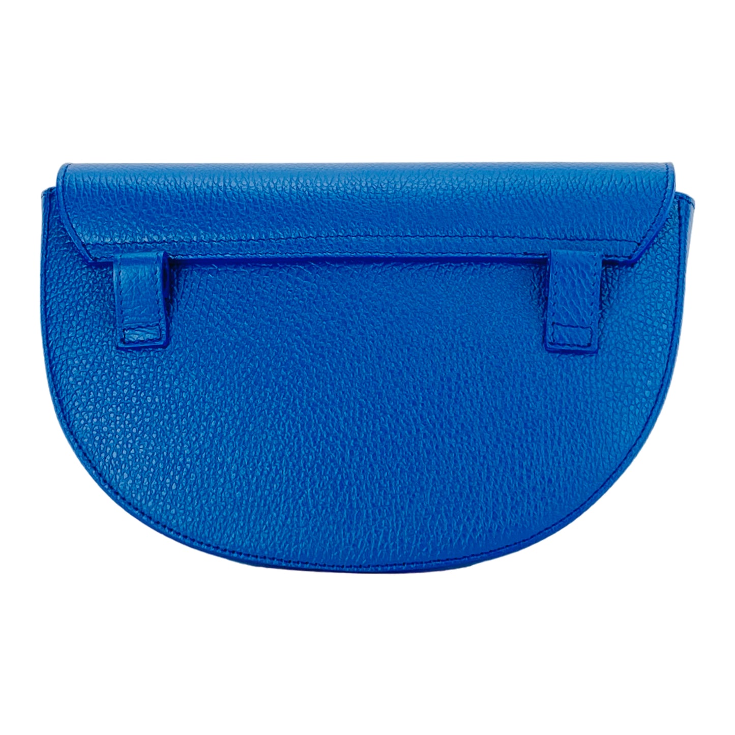 RB1027CH | Women's rounded crossbody bag in genuine leather Made in Italy. Removable and adjustable leather shoulder strap. Polished Nickel Accessories - Royal Blue Color - Dimensions: 25 x 15 x 9 cm