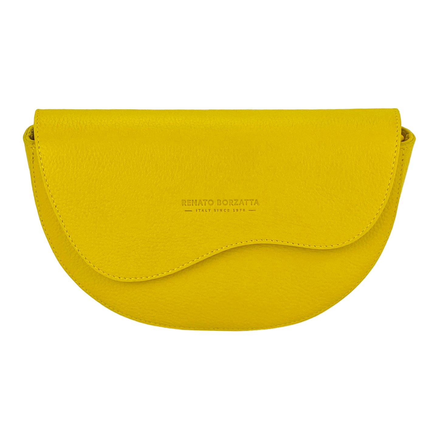 RB1027R | Women's rounded crossbody bag in genuine leather Made in Italy. Removable and adjustable leather shoulder strap. Polished Nickel Accessories - Yellow Color - Dimensions: 25 x 15 x 9 cm