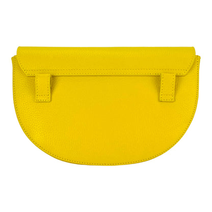 RB1027R | Women's rounded crossbody bag in genuine leather Made in Italy. Removable and adjustable leather shoulder strap. Polished Nickel Accessories - Yellow Color - Dimensions: 25 x 15 x 9 cm