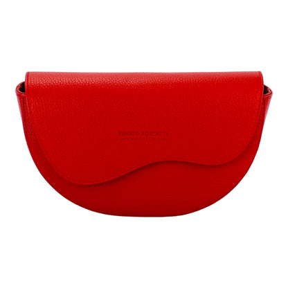 RB1027V | Women's rounded crossbody bag in genuine leather Made in Italy. Removable and adjustable leather shoulder strap. Polished Nickel Accessories - Red Color - Dimensions: 25 x 15 x 9 cm