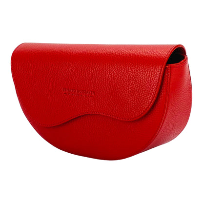 RB1027V | Women's rounded crossbody bag in genuine leather Made in Italy. Removable and adjustable leather shoulder strap. Polished Nickel Accessories - Red Color - Dimensions: 25 x 15 x 9 cm