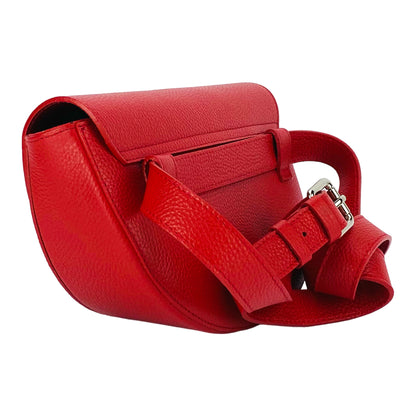 RB1027V | Women's rounded crossbody bag in genuine leather Made in Italy. Removable and adjustable leather shoulder strap. Polished Nickel Accessories - Red Color - Dimensions: 25 x 15 x 9 cm