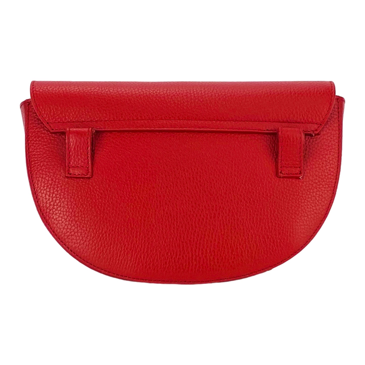 RB1027V | Women's rounded crossbody bag in genuine leather Made in Italy. Removable and adjustable leather shoulder strap. Polished Nickel Accessories - Red Color - Dimensions: 25 x 15 x 9 cm