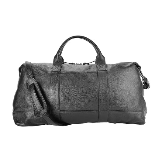 RB1029A | Made in Italy Genuine Leather Travel Bag with adjustable and removable shoulder strap. Zipper closure and accessories in shiny nickel metal - Black color - Dimensions: 57 x 26 x 24 cm