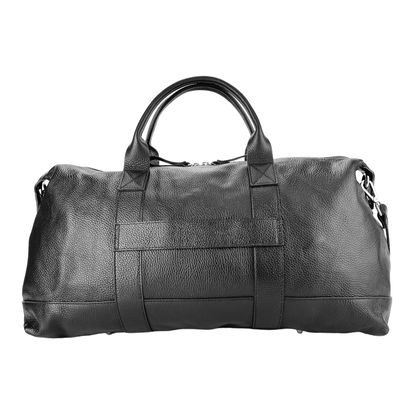 RB1029A | Borsone da Viaggio in Vera Pelle Made in Italy con Tracolla regolabile e removibile. Chiusura con lampo e Accessori in metallo Nickel Lucido - Colore Nero - Dimensioni: cm 57 x 26 x 24