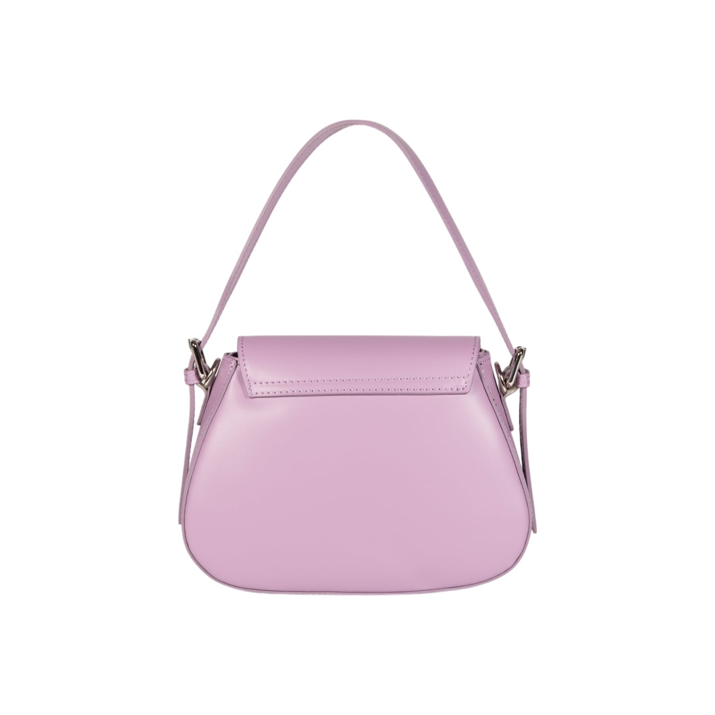RB1030CI | EMMA Women's Shoulder Bag with Flap in Genuine Leather Made in Italy. Shiny Silver Metal Accessories - Lilac Color - Dimensions: cm 24 x 18 x 9 + 14.5 (Handle Drop)