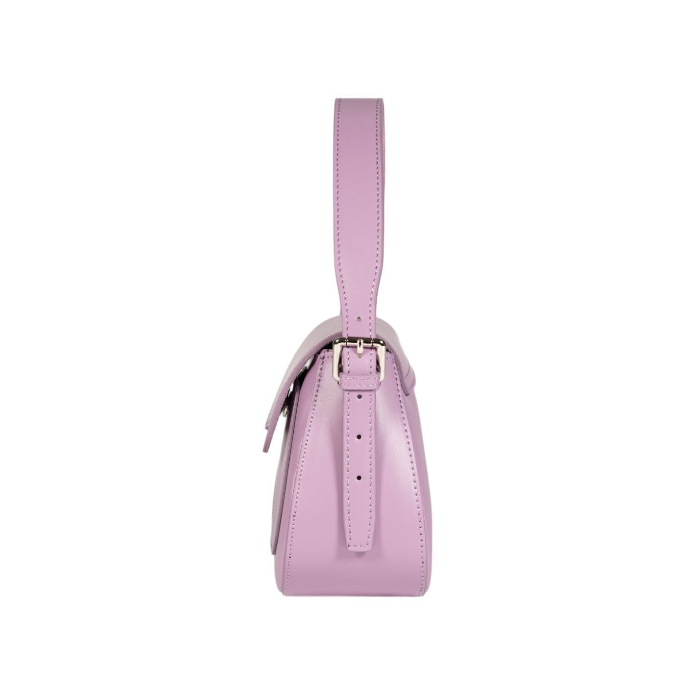 RB1030CI | EMMA Women's Shoulder Bag with Flap in Genuine Leather Made in Italy. Shiny Silver Metal Accessories - Lilac Color - Dimensions: cm 24 x 18 x 9 + 14.5 (Handle Drop)