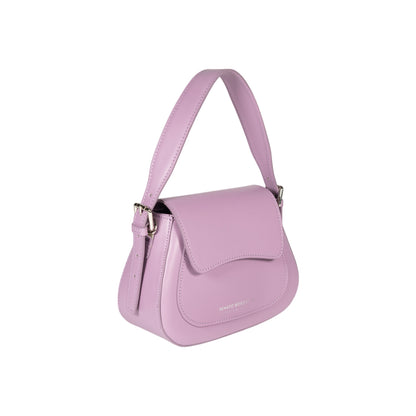 RB1030CI | EMMA Women's Shoulder Bag with Flap in Genuine Leather Made in Italy. Shiny Silver Metal Accessories - Lilac Color - Dimensions: cm 24 x 18 x 9 + 14.5 (Handle Drop)