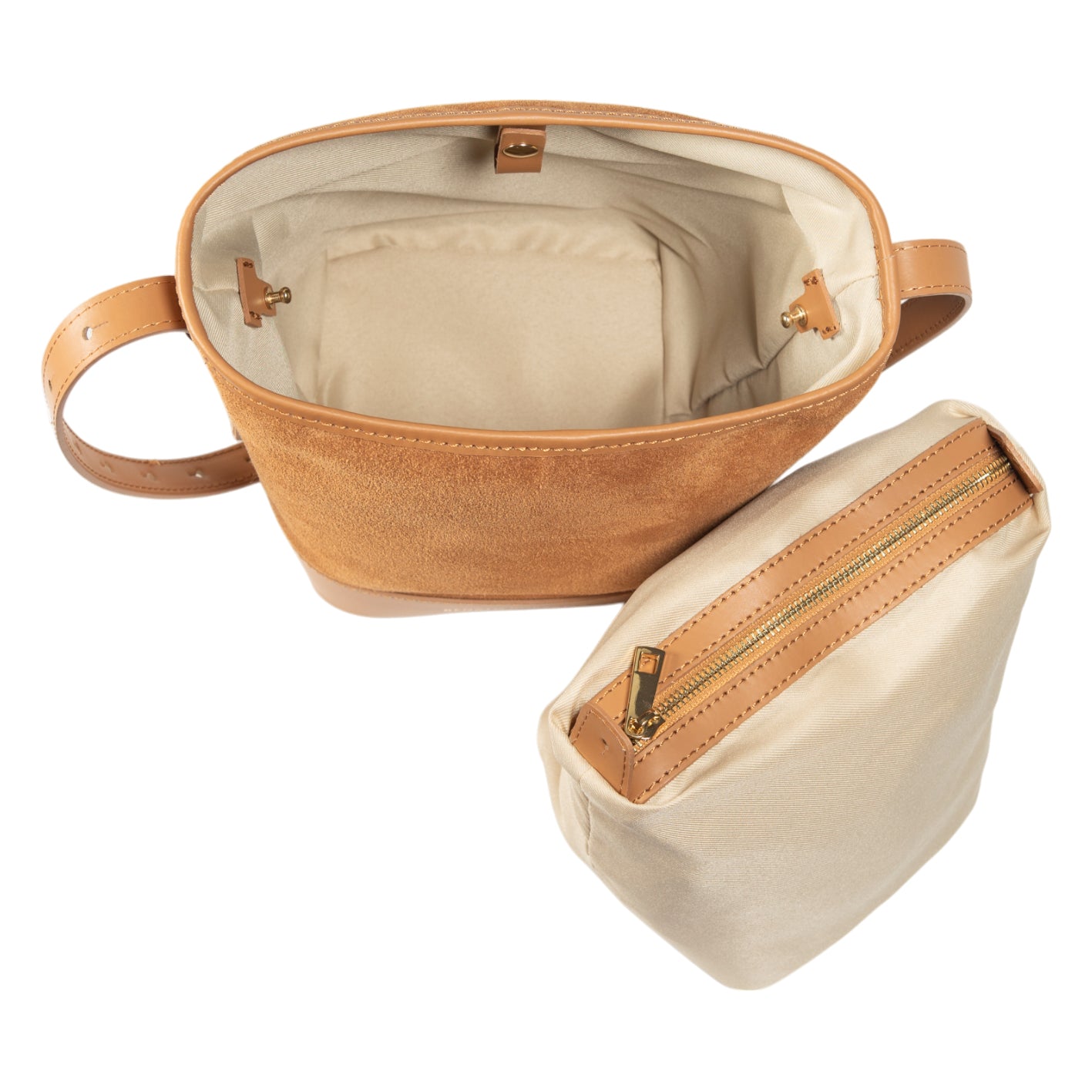 RB1031CQ  | Borsa Donna a Secchiello BRENDA in Vera Pelle Made in Italy. Accessori in metallo Oro Lucido - Colore Cuoio - Dimensioni: cm 25 x 23,5 x 17