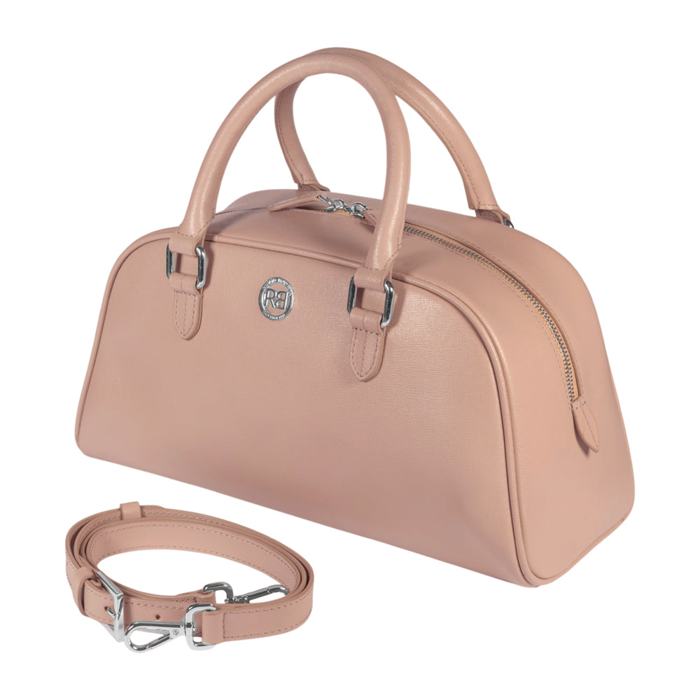 RB1034AU | Borsa Bowling da Donna VIRGINIA in Vera Pelle Saffiano Made in Italy. Colore Cipria