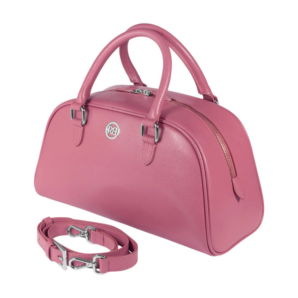 RB1034BS | Borsa Bowling da Donna VIRGINIA in Vera Pelle Saffiano Made in Italy. Colore Peonia