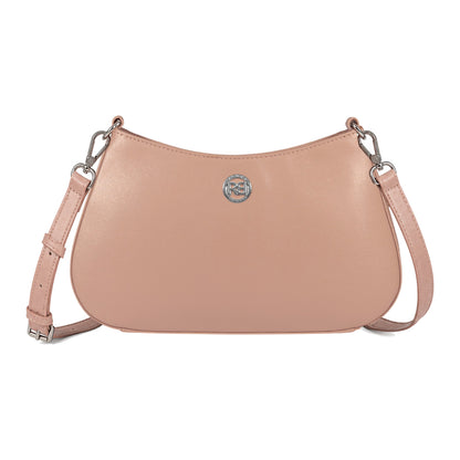 RB1036AU | Borsa Hobo da Donna LARA in Vera Pelle Saffiano Made in Italy. Colore Cipria