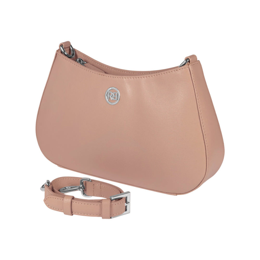 RB1036AU | Borsa Hobo da Donna LARA in Vera Pelle Saffiano Made in Italy. Colore Cipria