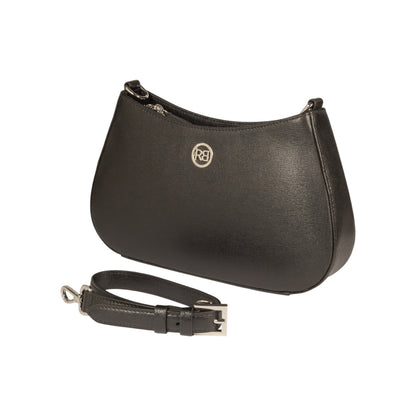 RB1036A | Borsa Hobo da Donna LARA in Vera Pelle Saffiano Made in Italy. Colore Nero