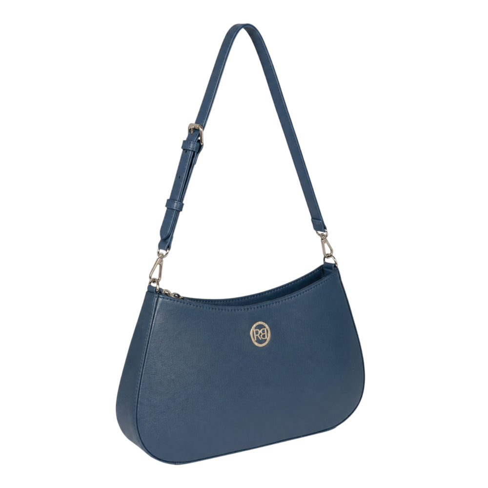 RB1036D | Borsa Hobo da Donna LARA in Vera Pelle Saffiano Made in Italy. Colore Blu
