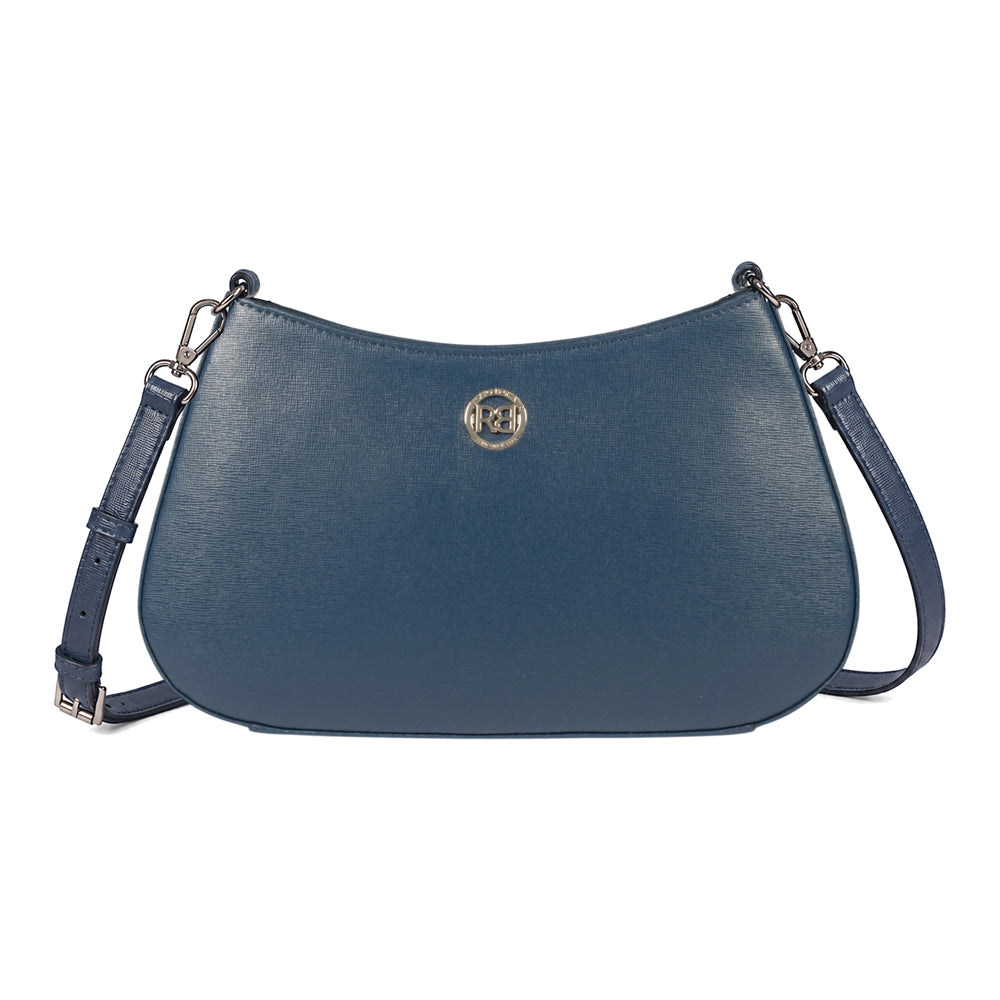RB1036D | Borsa Hobo da Donna LARA in Vera Pelle Saffiano Made in Italy. Colore Blu