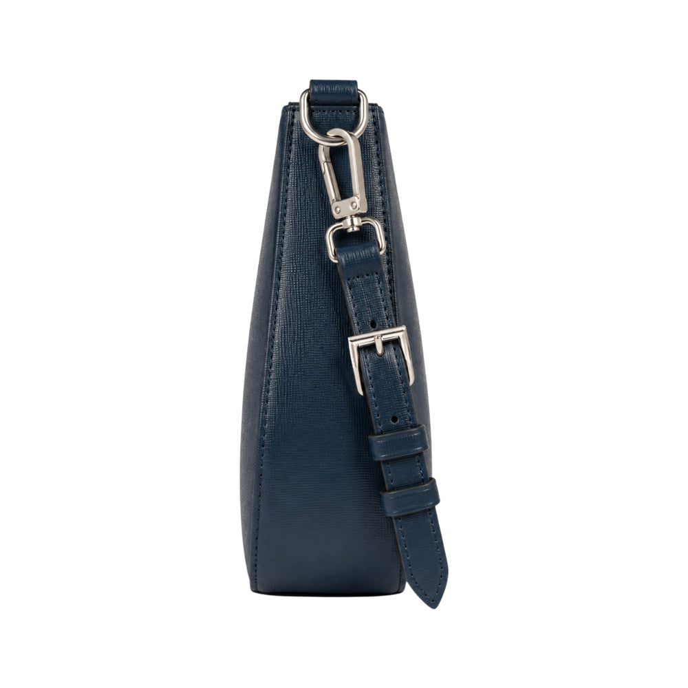 RB1036D | Borsa Hobo da Donna LARA in Vera Pelle Saffiano Made in Italy. Colore Blu