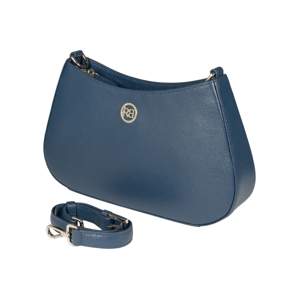 RB1036D | Borsa Hobo da Donna LARA in Vera Pelle Saffiano Made in Italy. Colore Blu