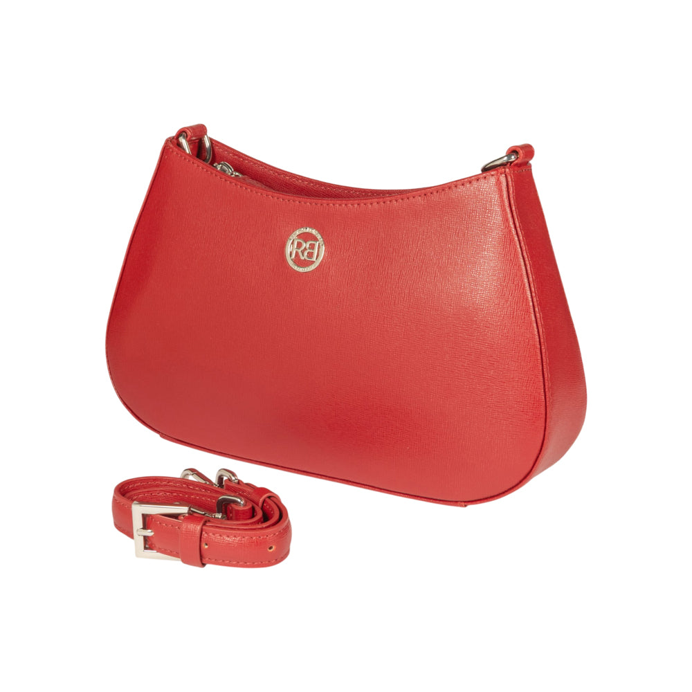 RB1036V | Borsa Hobo da Donna LARA in Vera Pelle Saffiano Made in Italy. Colore Rosso