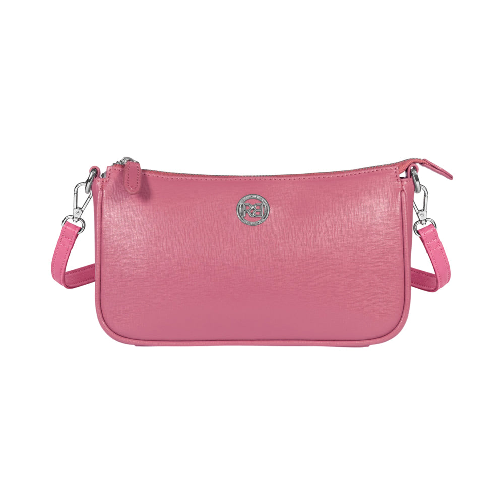 RB1037BS | Borsetta a Tracolla da Donna GRETA in Vera Pelle Saffiano Made in Italy. Colore Peonia