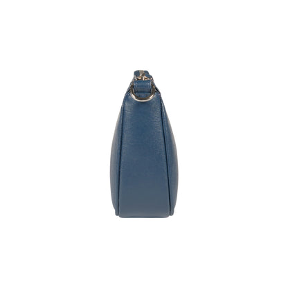 RB1037D | Borsetta a Tracolla da Donna GRETA in Vera Pelle Saffiano Made in Italy. Colore Blu