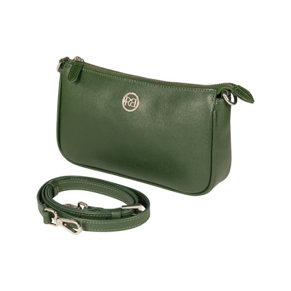 RB1037E | Borsetta a Tracolla da Donna GRETA in Vera Pelle Saffiano Made in Italy. Colore Verde