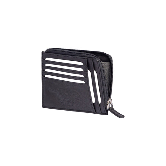 RB10793A | Porta Carte/Documenti con chiusura lampo e Protezione RFID in Vera Pelle pieno fiore con leggera grana. Colore Nero. Dimensioni: cm 12 x 9 x 0.5