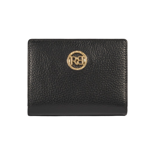RB1080GA | Portafogli Donna Made in Italy in Vera Pelle grana Dollaro. Colore Nero. Dimensioni (da chiuso): cm 13 x 9 x 2,5