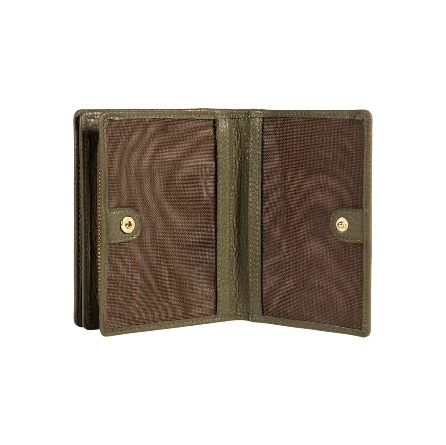 RB1080GAG | Portafogli Donna Made in Italy in Vera Pelle grana Dollaro. Colore Verde Oliva. Dimensioni (da chiuso): cm 13 x 9 x 2,5