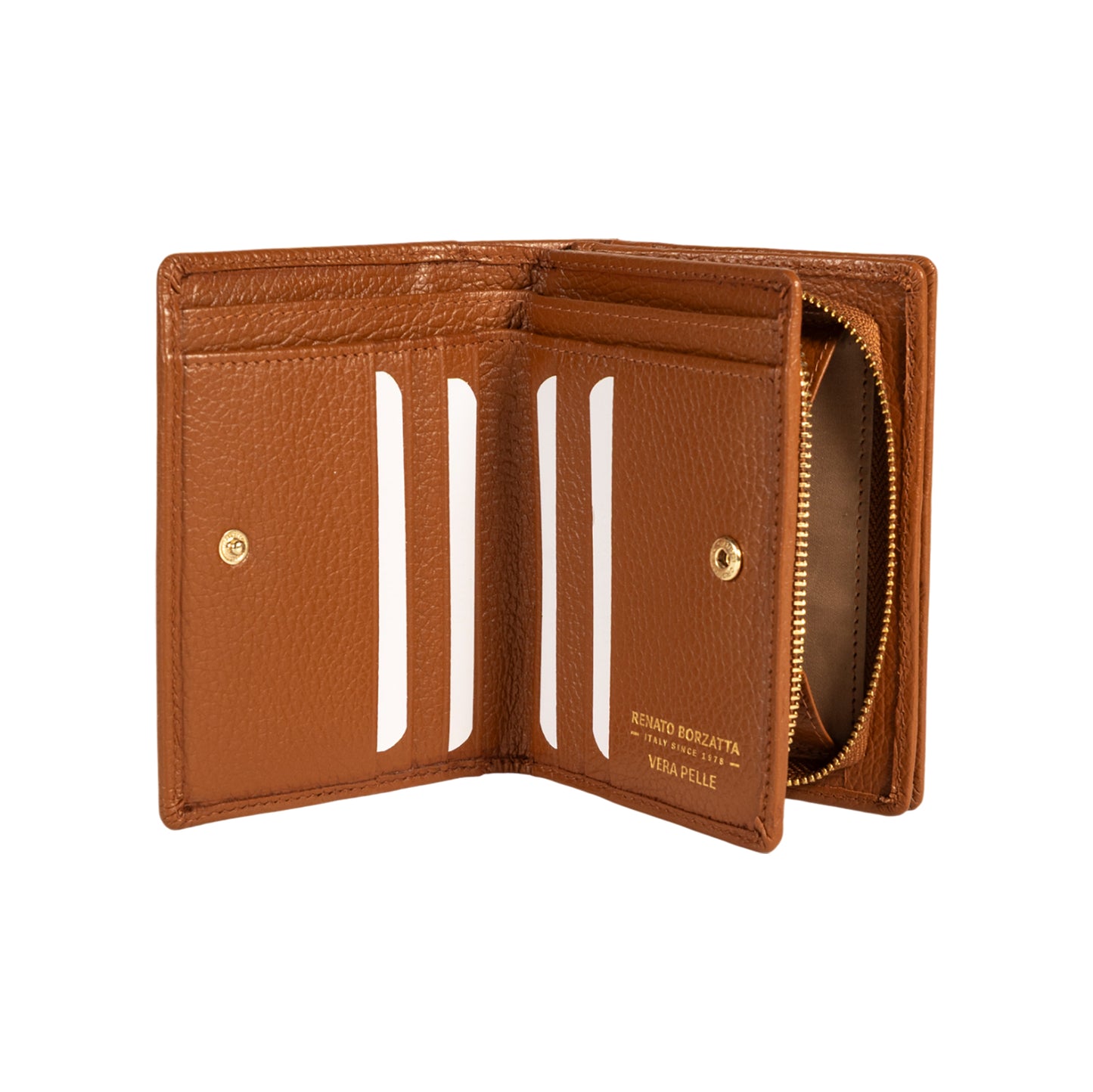 RB1080GS | Portafogli Donna Made in Italy in Vera Pelle grana Dollaro. Colore Cognac. Dimensioni (da chiuso): cm 13 x 9 x 2,5