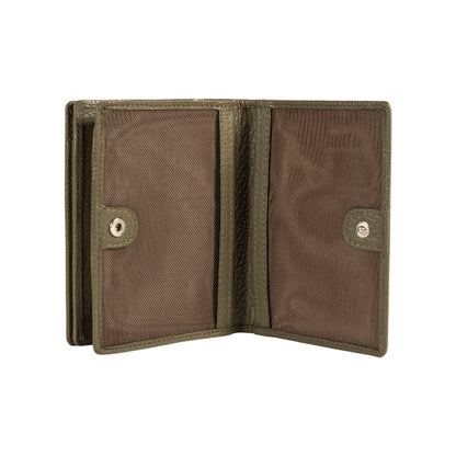 RB1080SAG | Portafogli Donna Made in Italy in Vera Pelle grana Dollaro. Colore Verde Oliva. Dimensioni (da chiuso): cm 13 x 9 x 2,5