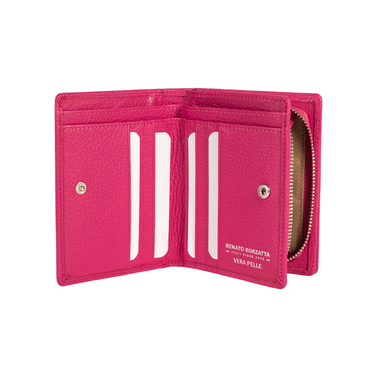 RB1080SBE | Portafogli Donna Made in Italy in Vera Pelle grana Dollaro. Colore Fuxia. Dimensioni (da chiuso): cm 13 x 9 x 2,5