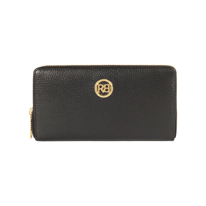RB1081GA | Portafogli Donna con chiusura lampo Made in Italy in Vera Pelle grana Dollaro. Colore Nero. Dimensioni: cm 20 x 10 x 2,5