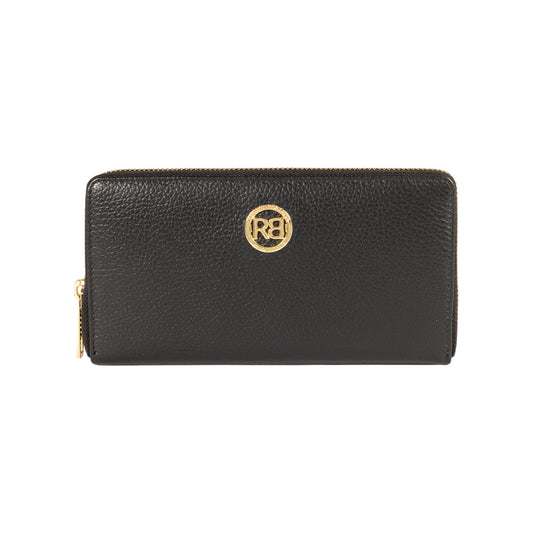RB1081GA | Portafogli Donna con chiusura lampo Made in Italy in Vera Pelle grana Dollaro. Colore Nero. Dimensioni: cm 20 x 10 x 2,5