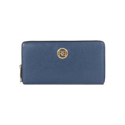 RB1081GD | Portafogli Donna con chiusura lampo Made in Italy in Vera Pelle grana Dollaro. Colore Blu. Dimensioni: cm 20 x 10 x 2,5