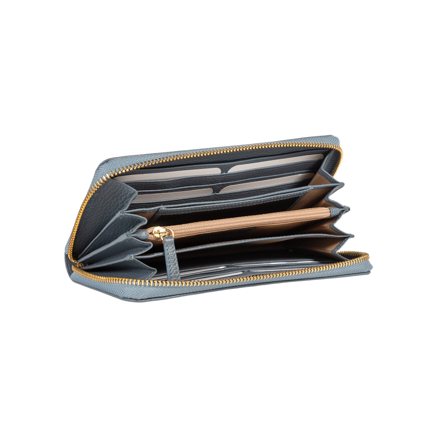 RB1081GP | Portafogli Donna con chiusura lampo Made in Italy in Vera Pelle grana Dollaro. Colore Avio. Dimensioni: cm 20 x 10 x 2,5