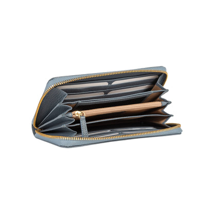 RB1081GP | Portafogli Donna con chiusura lampo Made in Italy in Vera Pelle grana Dollaro. Colore Avio. Dimensioni: cm 20 x 10 x 2,5